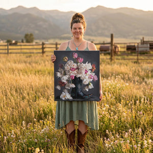 Flowers in a Black Cowboy Boot