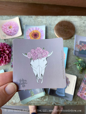 Bison Skull Peony Sticker