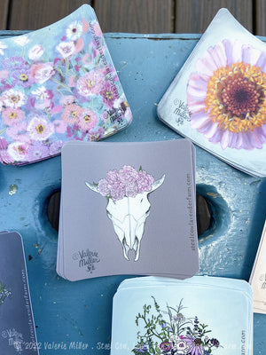 Bison Skull Peony Sticker