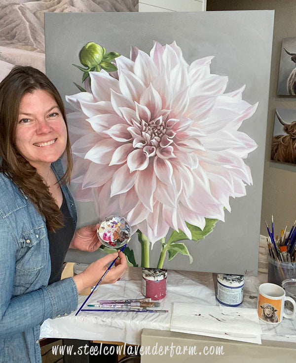 ORIGINAL DAHLIA PAINTINGS - Steel Cow Lavender Farm