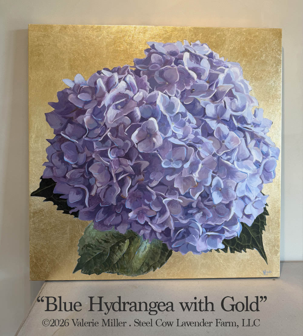 Blue Hydrangea with Gold Original Painting
