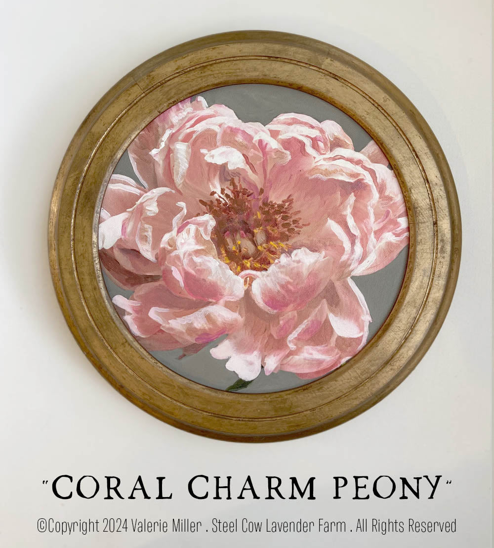Coral Charm Peony Original Painting