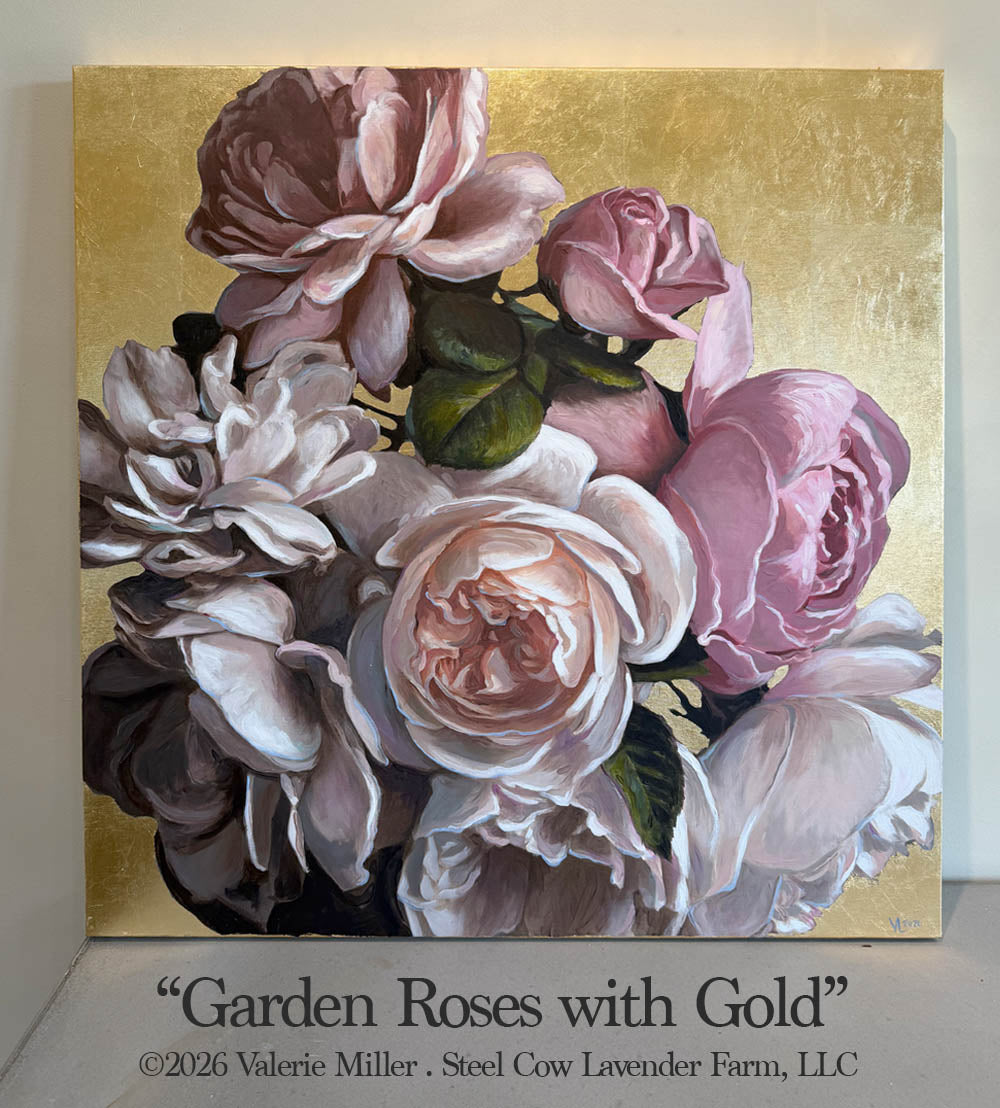 Garden Roses with Gold Original Painting