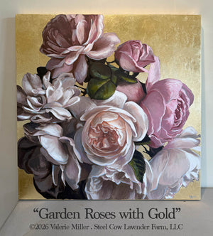Garden Roses with Gold Original Painting