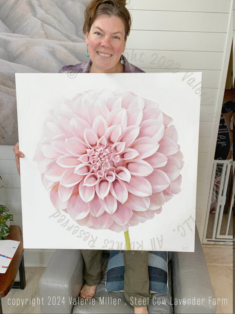 Peaches N&#39; Cream Dahlia Original Painting