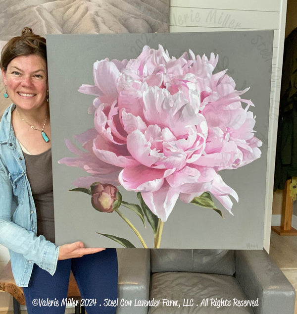 Pink Peony Original Painting - Steel Cow Lavender Farm