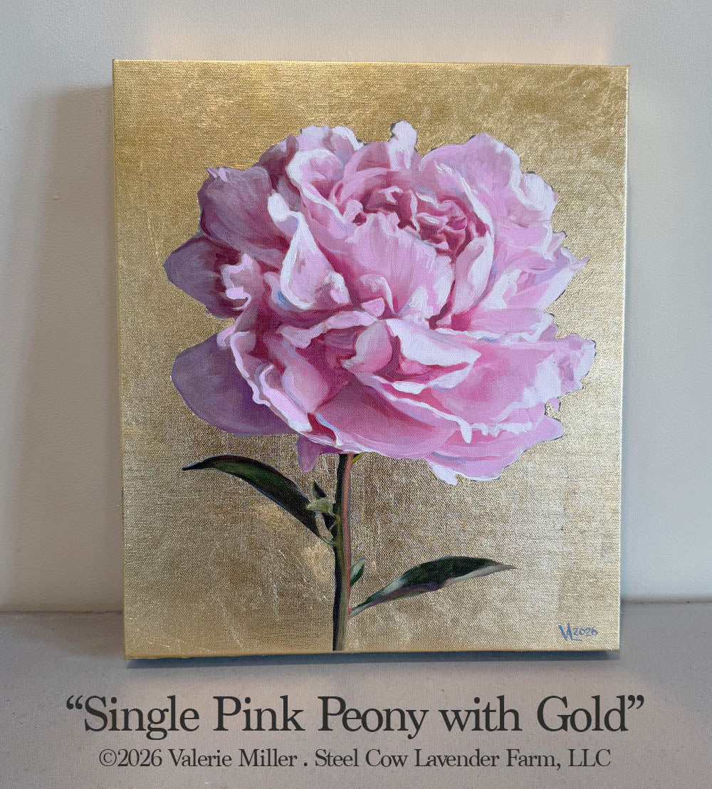 Single Pink Peony with Gold Original Painting