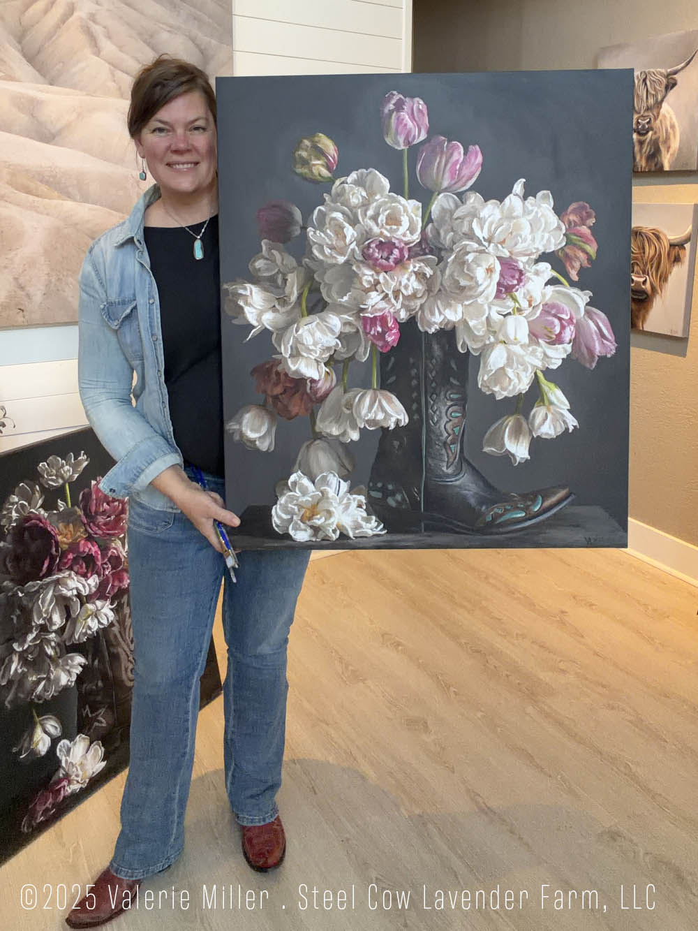 Flowers in a Black Cowboy Boot