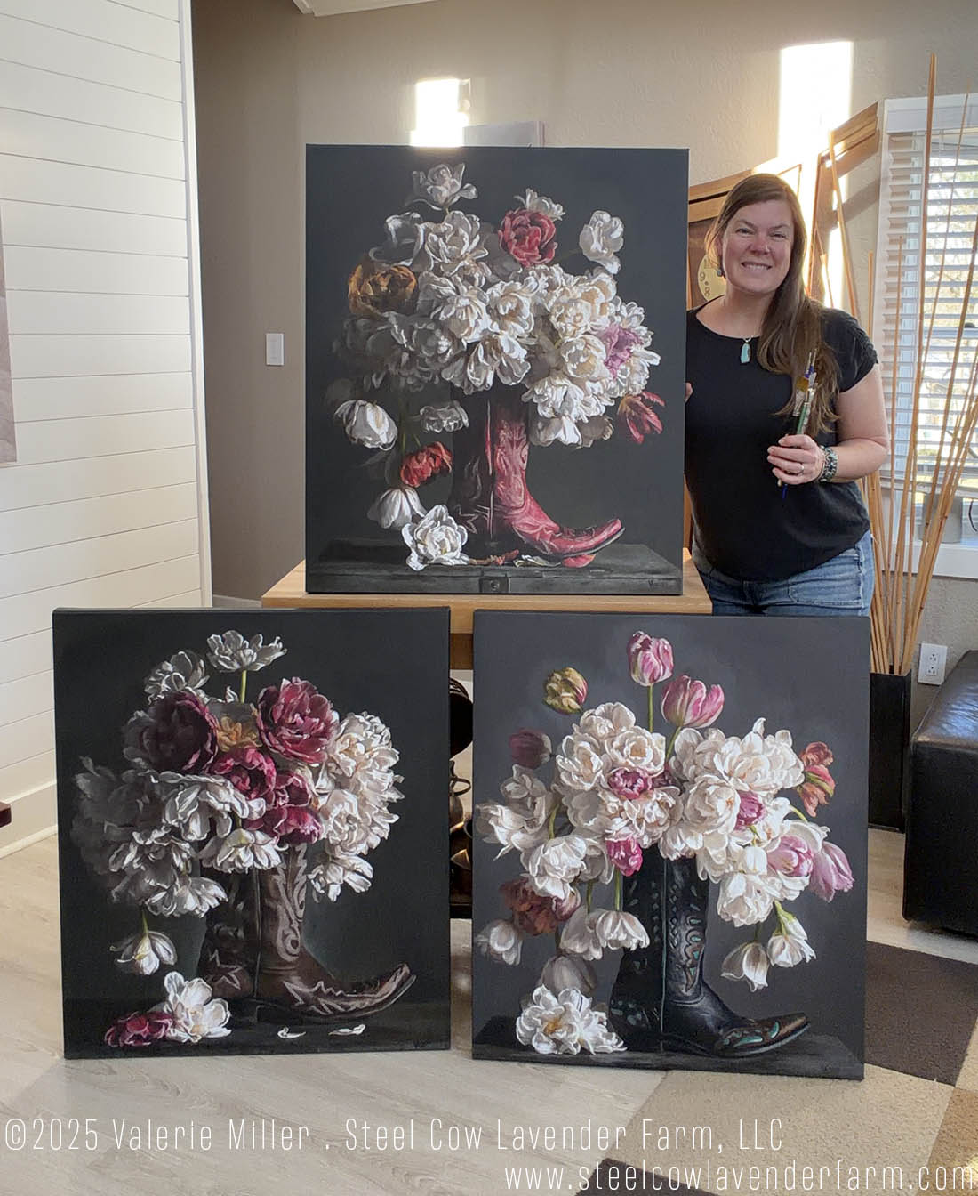 Flowers in a Red Cowboy Boot Original Painting