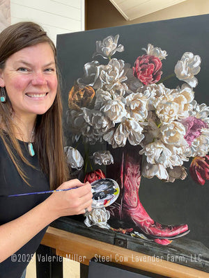 Flowers in a Red Cowboy Boot Original Painting