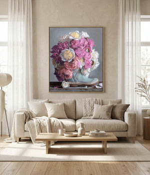 Peonies in a Muck Boot Art Print