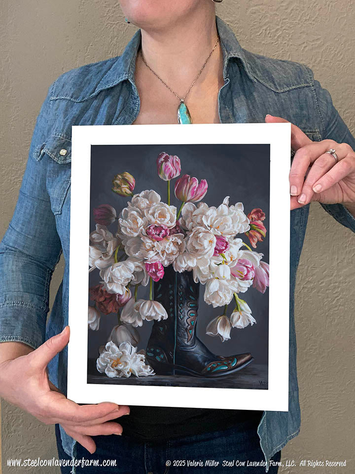 Flowers in a Black Cowboy Boot