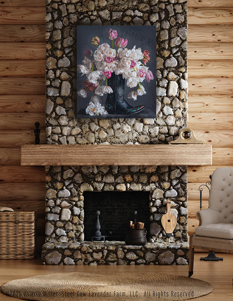 Flowers in a Black Cowboy Boot