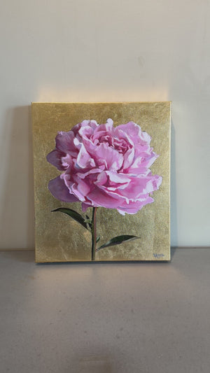 Single Pink Peony with Gold Original Painting