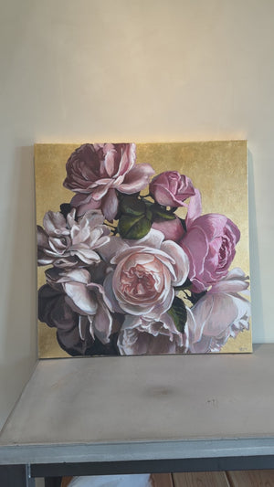 Garden Roses with Gold Original Painting