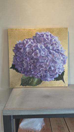 Blue Hydrangea with Gold Original Painting