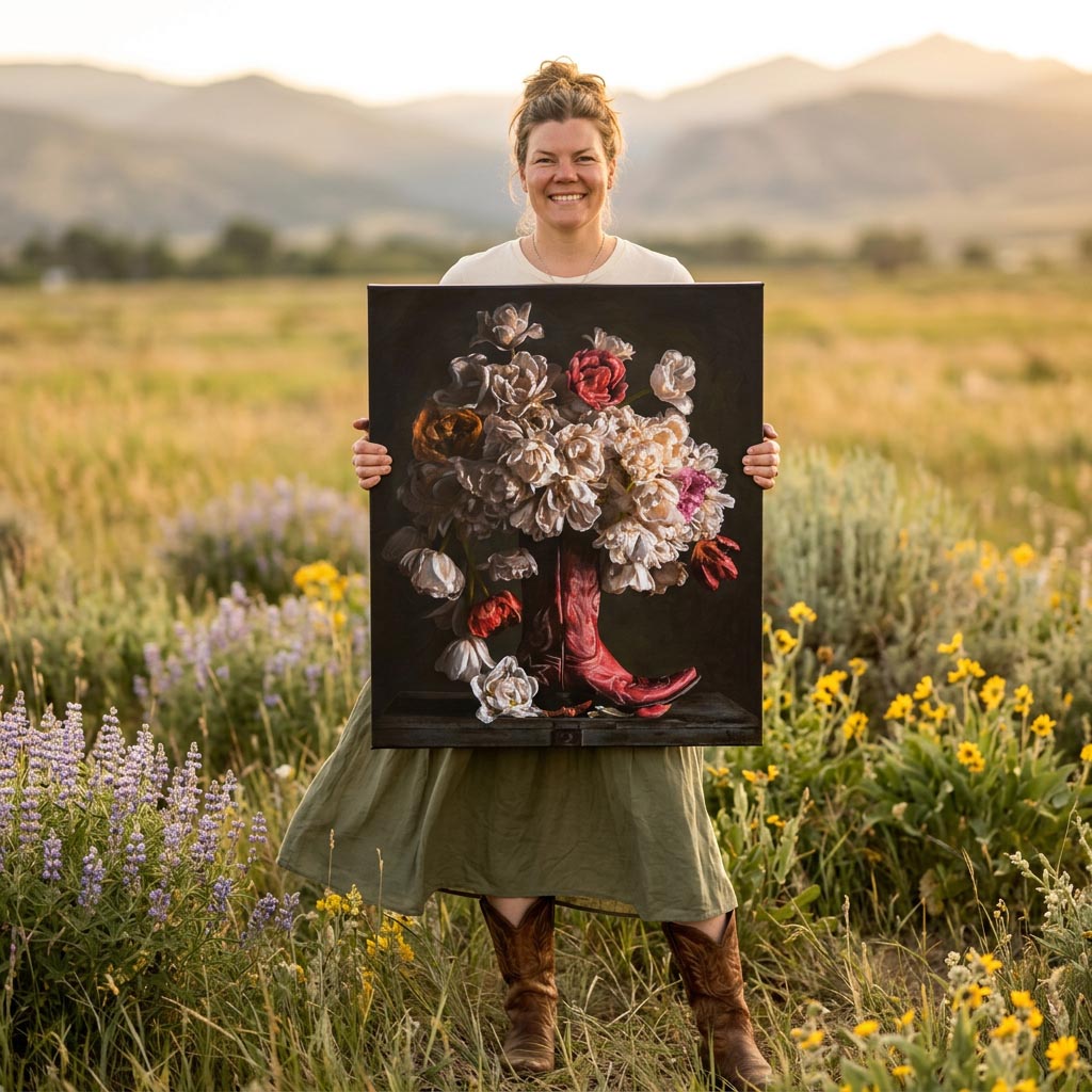 Flowers in a Red Cowboy Boot