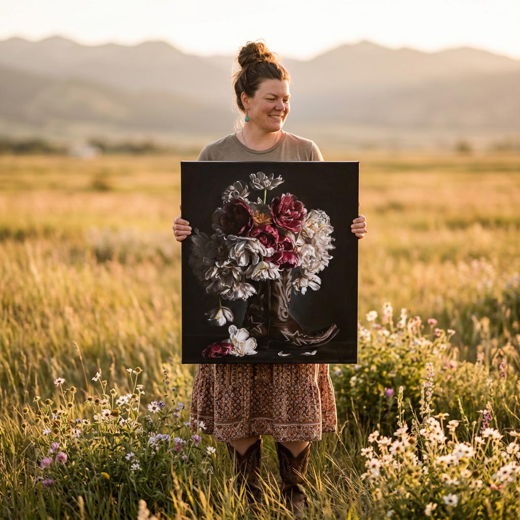 Flowers in a Brown Cowboy Boot