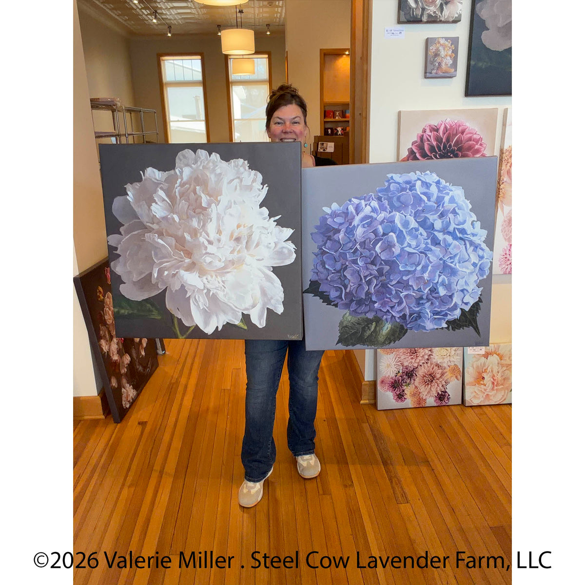 Clearance White Peony 30"x30" and Blue Hydrangea 30"x30"