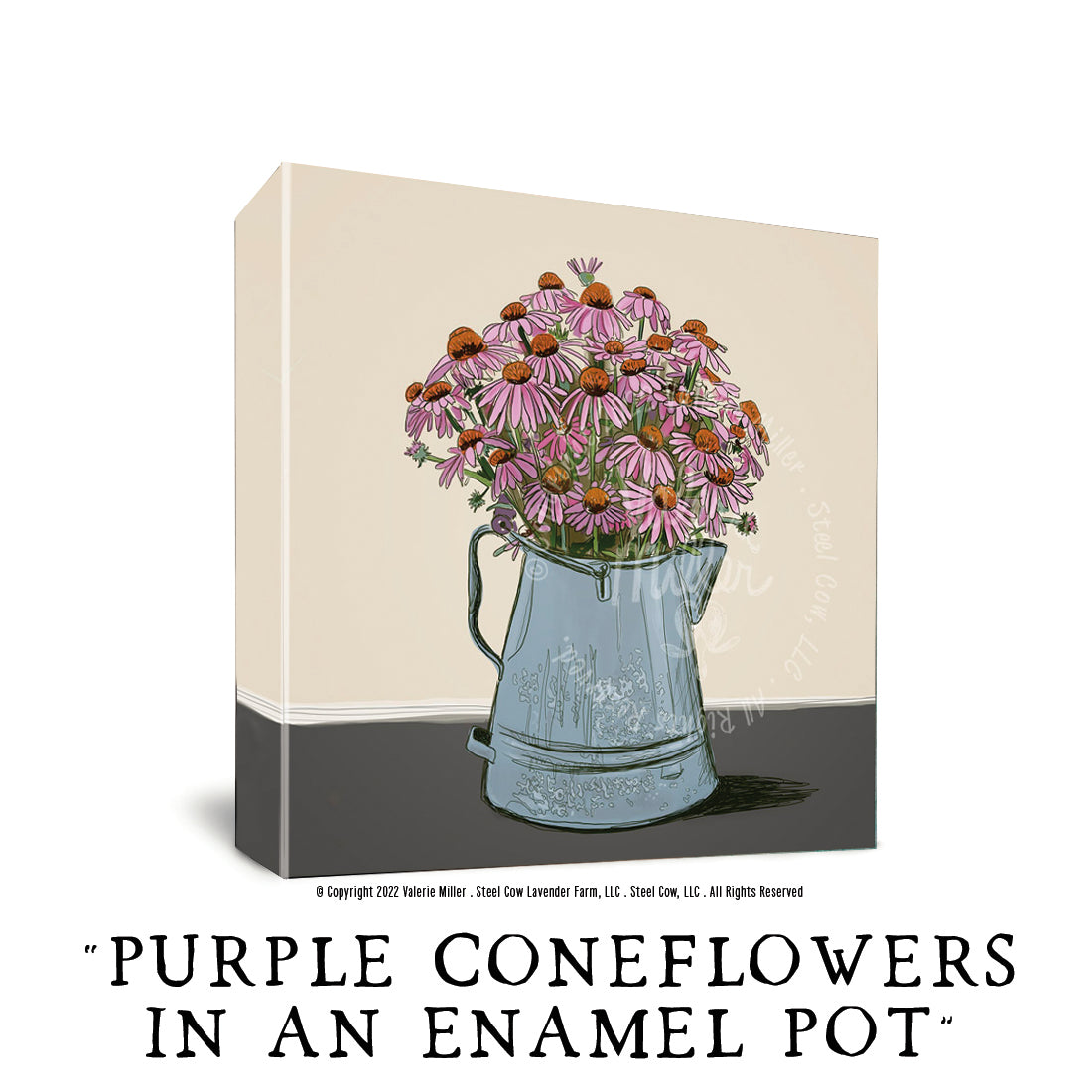 Purple Coneflowers in an Enamel Pot
