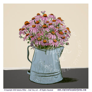 Purple Coneflowers in an Enamel Pot