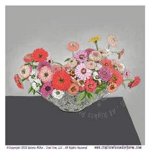 Zinnias in a Glass Bowl, 2020