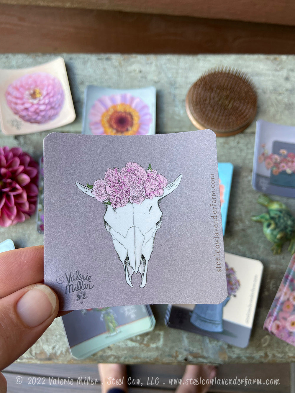 Bison Skull Peony Sticker