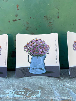 Purple Coneflowers in an Enamel Pot Sticker