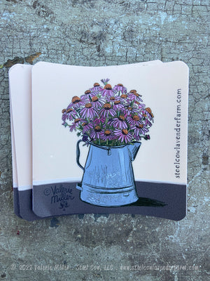 Purple Coneflowers in an Enamel Pot Sticker